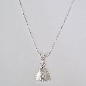 GARGANTILHA FOLHEADA A PRATA COM 50 MILÉSIMOS + VERNIZ DIAMOND CORRENTE 42CM NOSSA SENHORA APARECIDA 14MM PRGG000902
