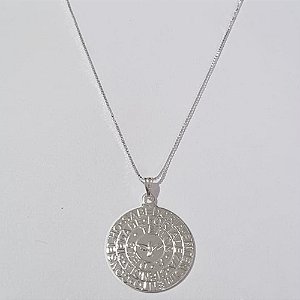 GARGANTILHA FOLHEADA A PRATA COM 50 MILÉSIMOS + VERNIZ DIAMOND CORRENTE VENEZIANA 44CM MEDALHA ESPÍRITO SANTO MENSAGENS 25MM PRGG000918