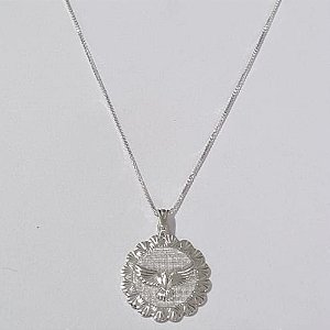 GARGANTILHA FOLHEADA A PRATA COM 50 MILÉSIMOS + VERNIZ DIAMOND CORRENTE VENEZIANA 44CM MEDALHA ESPÍRITO SANTO DESENHADA 20MM PRGG000919