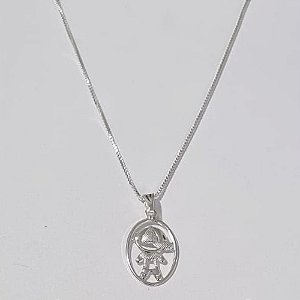 GARGANTILHA FOLHEADA A PRATA COM 50 MILÉSIMOS + VERNIZ DIAMOND CORRENTE VENEZIANA 44CM MENINO BONÉ 12MM PRGG000923
