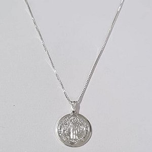 GARGANTILHA FOLHEADA A PRATA COM 50 MILÉSIMOS + VERNIZ DIAMOND CORRENTE  44CM SÃO BENTO 15MM PRGG000934