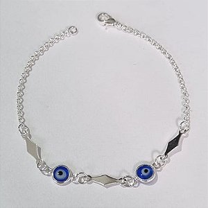 PULSEIRAS FOLHEADA A PRATA COM 50 MILÉSIMOS + VERNIZ DIAMOND 18CM COM OLHOS GREGOS AZUÍS 6MM FECHO LAGOSTA PRPS000574