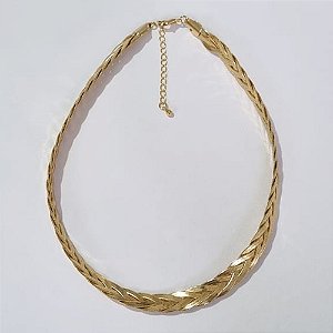 CORRENTE DE OURO 5 MILÉSIMOS+ VERNIZ CATAFORÉTICO TRANÇADA 32CM FECHO LAGOSTA OUCR000024