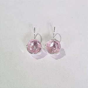 BRINCO FOLHEADO A PRATA COM 50 MILÉSIMOS + VERNIZ DIAMOND BASE ANZOL ZIRCÔNIA ROSA REDONDA 10MM PRBR000708