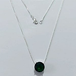 GARGANTILHA FOLHEADA A PRATA COM 50 MILÉSIMOS + VERNIZ DIAMOND 45CM CORRENTE VENEZIANA ZIRCÔNIA VERDE 12MM PRGG000945