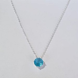 GARGANTILHA FOLHEADA A PRATA COM 50 MILÉSIMOS + VERNIZ DIAMOND 42CM CORRENTE CADEADO ZIRCÔNIA AZUL 10MM PRGG000947
