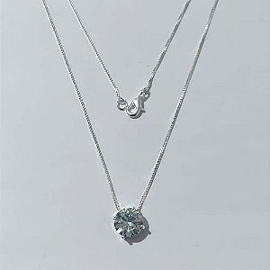 GARGANTILHA FOLHEADA A PRATA COM 50 MILÉSIMOS + VERNIZ DIAMOND - CORRENTE VENEZIANA 45CM ZIRCÔNIA REDONDA 10MM CRISTAL PRGG000951
