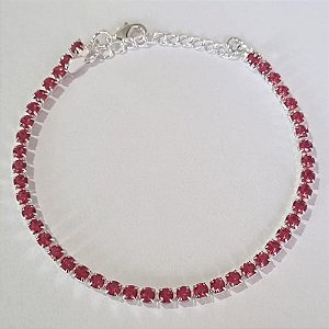 PULSEIRAS FOLHEADA A PRATA COM 50 MILÉSIMOS + VERNIZ DIAMOND RIVIÉRA 17CM COM MICRO ZIRCÔNIAS ROSAS+ EXTENSOR PRPS000593