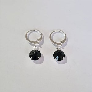 BRINCO FOLHEADO A PRATA COM 50 MILÉSIMOS + VERNIZ DIAMOND ARGOLA PRESSÃO STRASS VERDE 8MM PRBR000727