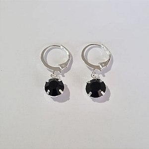 BRINCO FOLHEADO A PRATA COM 50 MILÉSIMOS + VERNIZ DIAMOND ARGOLA PRESSÃO STRASS PRETO 8MM PRBR000729