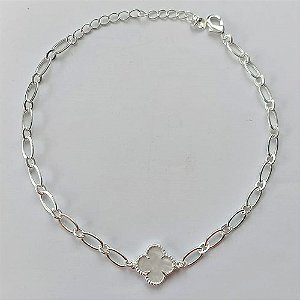 PULSEIRA FOLHEADA A PRATA COM 50 MILÉSIMOS + VERNIZ DIAMOND - PULSEIRA COM TREVO MADRE PÉROLA - TAMANHO: 18CM E  FECHO LAGOSTA (PRA406) PRPS000594