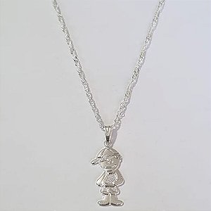 GARGANTILHA FOLHEADA A PRATA COM 50 MILÉSIMOS + VERNIZ DIAMOND 45CM CORRENTE SINGAPURA MENINO BONÉ 10MM PRGG000968