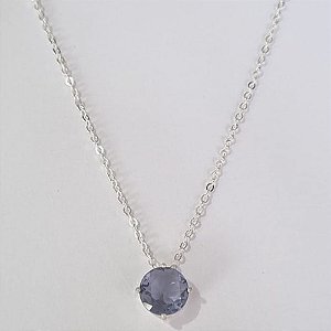 GARGANTILHA FOLHEADA A PRATA COM 50 MILÉSIMOS + VERNIZ DIAMOND 42CM CORRENTE CADEADO ZIRCÔNIA LILÁS 10MM PRGG000987