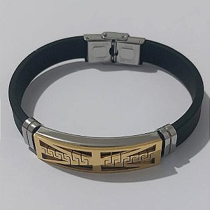 PULSEIRA  EM AÇO INOXIDÁVEL 316L EMBORRACHADA 20CM LARGURA 10MM COM TRAVA DETALHES DOURADO ACPS000374
