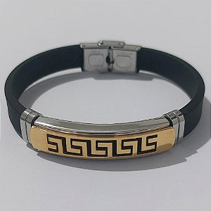 PULSEIRA  EM AÇO INOXIDÁVEL 316L EMBORRACHADA 20CM LARGURA 10MM COM TRAVA DETALHES VAZADOS DOURADO ACPS000376