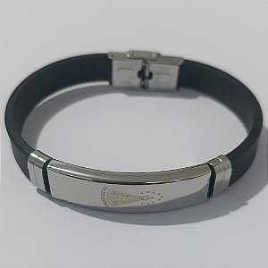 PULSEIRA  EM AÇO INOXIDÁVEL 316L EMBORRACHADA 20CM LARGURA 10MM COM TRAVA NOSSA SENHORA APARECIDA ACPS000382