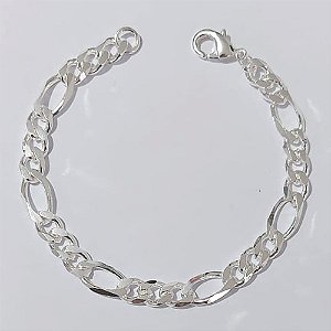PULSEIRA FOLHEADA A PRATA COM 50 MILÉSIMOS + VERNIZ DIAMOND 18CM 3X1 LARGURA 7MM FECHO LAGOSTA PRPS000605