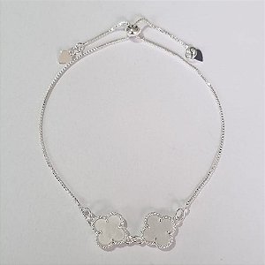 PULSEIRA FOLHEADA A PRATA COM 50 MILÉSIMOS + VERNIZ DIAMOND AJUSTÁVEL COM TREVO BRANCO 10MM PRPS000665