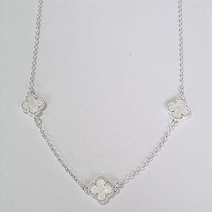 SHOCKER FOLHEADA A PRATA COM 50 MILÉSIMOS + VERNIZ DIAMOND CORRENTE CADEADO TREVO BRANCO 10MM FECHO LAGOSTA + EXTENSOR PRSH000089