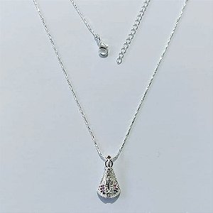 GARGANTILHA FOLHEADA A PRATA COM 50 MILÉSIMOS + VERNIZ DIAMOND CORRENTE L -11 45CM NOSSA SENHORA APARECIDA CRAVEJADO COM MICRO ZIRCÔNIAS COLORIDAS 10MM + EXTENSOR FECHO LAGOSTA PRGG000999