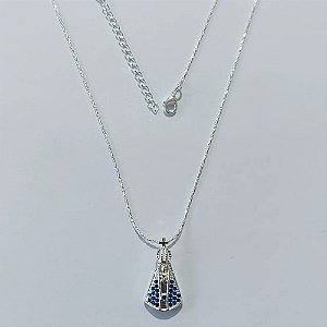 GARGANTILHA FOLHEADA A PRATA COM 50 MILÉSIMOS + VERNIZ DIAMOND CORRENTE L-11 45CM NOSSA SENHORA APARECIDA CRAVEJADO COM MICRO ZIRCÔNIAS AZUÍS 11MM + EXTENSOR FECHO LAGOSTA PRGG001000