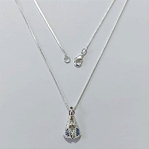 GARGANTILHA FOLHEADA A PRATA COM 50 MILÉSIMOS + VERNIZ DIAMOND CORRENTE 45CM NOSSA SENHORA APARECIDA CRAVEJADO COM MICRO ZIRCÔNIAS AZUÍS 10MM FECHO LAGOSTA PRGG001000