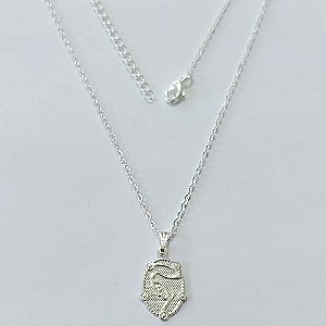 GARGANTILHA FOLHEADA A PRATA COM 50 MILÉSIMOS + VERNIZ DIAMOND CORRENTE CADEADO PINGENTE NOSSA SENHORA APARECIDA 12MM PRGG001010
