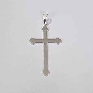 PINGENTE FOLHEADO A PRATA COM 50 MILÉSIMOS + VERNIZ DIAMOND CRUCIFIXO LISO COM PONTAS ARREDONDADAS 25X40MM PRPG000028