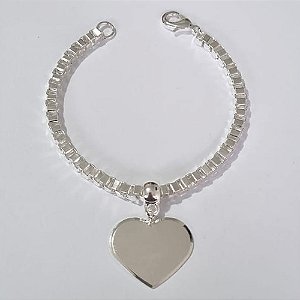 PULSEIRA FOLHEADA A PRATA COM 50 MILÉSIMOS + VERNIZ DIAMOND 17CM PINGENTE CORAÇÃO LISO 25MM FECHO LAGOSTA PRPS000783