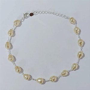 PULSEIRA FOLHEADA A PRATA COM 50 MILÉSIMOS + VERNIZ DIAMOND 18CM PÉROLAS BARROCAS + EXTENSOR FECHO LAGOSTA PRPS000789