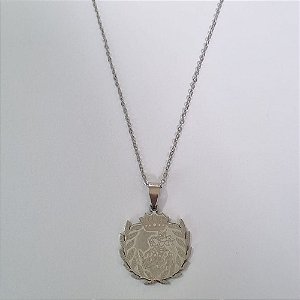 GARGANTILHA EM AÇO INOXIDÁVEL CORRENTE CADEADO 48CM PINGENTE SÃO JORGE 25MM FECHO LAGOSTA ACGG000168