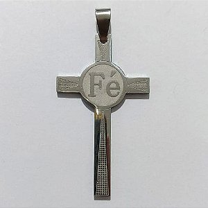 PINGENTE EM AÇO INOXIDÁVEL 316L CRUCIFIXO ESCRITO FÉ 27X48MM ACPG000055