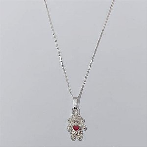 GARGANTILHA FOLHEADA A PRATA COM 50 MILÉSIMOS + VERNIZ DIAMOND CORRENTE VENEZIANA 45CM PINGENTE MENINA CRAVEJADA COM MICRO ZIRCÔNIAS 13MM +  EXTENSOR PRGG001041