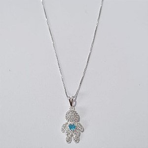 GARGANTILHA FOLHEADA A PRATA COM 50 MILÉSIMOS + VERNIZ DIAMOND CORRENTE VENEZIANA 45CM PINGENTE MENINO CRAVEJADA COM MICRO ZIRCÔNIAS 13MM +  EXTENSOR PRGG001042