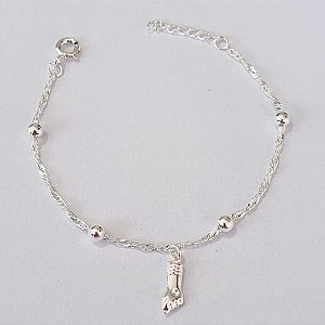 PULSEIRA FOLHEADA A PRATA COM 50 MILÉSIMOS + VERNIZ DIAMOND INFANTIL 13CM BOLINHAS E FIGA + EXTENSOR PRPS000805