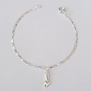 PULSEIRA FOLHEADA A PRATA COM 50 MILÉSIMOS + VERNIZ DIAMOND INFANTIL 14CM PINGENTE FIGA PRPS000806
