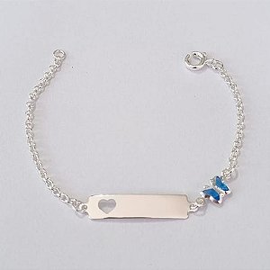PULSEIRA FOLHEADA A PRATA COM 50 MILÉSIMOS + VERNIZ DIAMOND INFANTIL 12CM CHAPINHA COM BORBOLETA CRISTAL AZUL PRPS000807