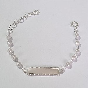 PULSEIRA FOLHEADA A PRATA COM 50 MILÉSIMOS + VERNIZ DIAMOND INFANTIL 14CM CHAPINHA COM PÉROLAS PRPS000811