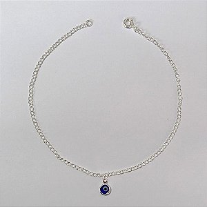 TORNOZELEIRA FOLHEADA A PRATA COM 50 MILÉSIMOS + VERNIZ DIAMOND - TORNOZELEIRA 22CM COM PINGENTE OLHO GREGO - FECHO LAGOSTA PRTO000088