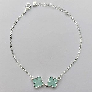 PULSEIRA FOLHEADA A PRATA COM 50 MILÉSIMOS + VERNIZ DIAMOND 18CM TREVO VERDE CLARO 10MM + EXTENSOR - PRPS000831