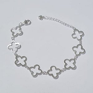 PULSEIRA FOLHEADA A PRATA COM 50 MILÉSIMOS + VERNIZ DIAMOND 16CM TREVO VAZADO LISO 13MM FECHO LAGOSTA + EXTENSOR PRPS000852