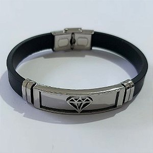PULSEIRA EM AÇO INOXIDÁVEL EMBORRACHADA 20CM LARGURA 10MM COM TRAVA DESENHO DIAMANTE ACPS000407