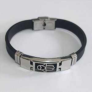 PULSEIRA EM AÇO INOXIDÁVEL EMBORRACHADA 20CM LARGURA 10MM COM TRAVA DESENHO MÃO HANSÁ ACPS000411