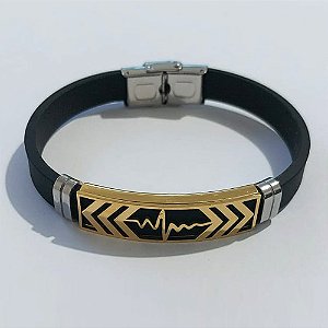 PULSEIRA EM AÇO INOXIDÁVEL EMBORRACHADA 20CM LARGURA 10MM COM TRAVA DESENHADA DOURADA ACPS000419