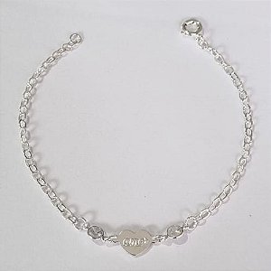 PULSEIRA FOLHEADA A PRATA COM 50 MILÉSIMOS + VERNIZ DIAMOND INFANTIL 15CM CORAÇÃO PEDRA CRISTAL PRPS000880