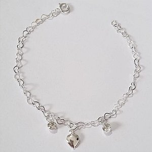 PULSEIRA FOLHEADA A PRATA COM 50 MILÉSIMOS + VERNIZ DIAMOND INFANTIL 15CM CORAÇÃO E STRASS PRPS000882