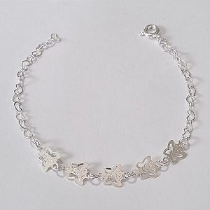 PULSEIRA FOLHEADA A PRATA COM 50 MILÉSIMOS + VERNIZ DIAMOND INFANTIL 16CM - PULSEIRA CORAÇÕES COM BORBOLETAS PRPS000896