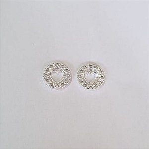 BRINCO FOLHEADO A PRATA COM 50 MILÉSIMOS + VERNIZ DIAMOND CORAÇÃO VAZADO COM MICRO ZIRCÔNIAS 12MM PRBR000849