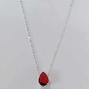 GARGANTILHA FOLHEADA A PRATA COM 50 MILÉSIMOS + VERNIZ DIAMOND CORRENTE CADEADO 45CM ZIRCÔNIA VERMELHA 10X14MM FECHO LAGOSTA PRGG001090
