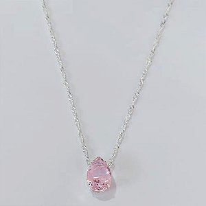 GARGANTILHA FOLHEADA A PRATA COM 50 MILÉSIMOS + VERNIZ DIAMOND CORRENTE SINGAPURA 45CM ZIRCÔNIA ROSA 10X14MM FECHO LAGOSTA PRGG001092